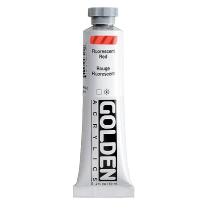 GOLDEN Heavy Body Acrylics, Fluorescent Red, 2 fl. oz. Tube | Artist grade acrylic paint with rich pigment load and a thick body that retains texture and toolmarks.