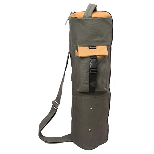 KD Yoga Mat Bag, Extra Large Cotton Canvas Tote, Adjustable Strap - M Green