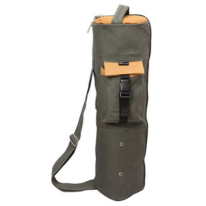 KD Yoga Mat Bag, Extra Large Cotton Canvas Tote, Adjustable Strap - M Green