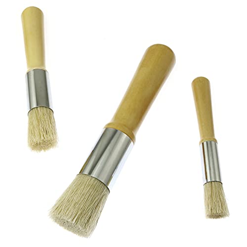 Wooden Stencil Brush 3PCS Natural Pure Hog Bristle Template Paint Brushes for Acrylic Oil Watercolor Art Painting Stencil Project Card Making DIY Crafts (#2,6# and #10)