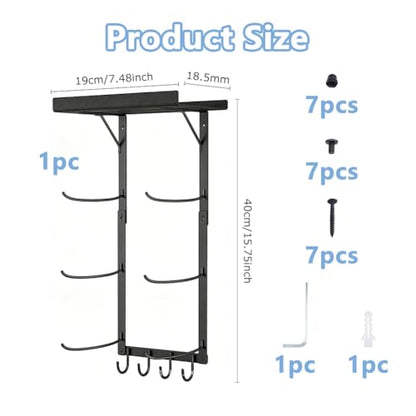 DICOSMETIC 1Set Yoga Mat Holder Wall Mount Metal Home Gym Rack with Floating Shelves and and 4 Hooks Hanging Yoga Mat Storage Rack for Stretching Strap Resistance Bands Yogas Accessories