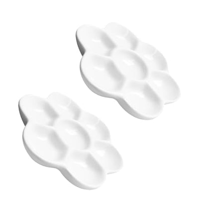 2 pcs 3.4" Diameter Paint Palette Glazed Watercolor Painting Mixing Ceramic Palette Flower Shape