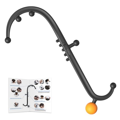 LiBa Trigger Point Massage Tool 11-Node, Collapsible S/C Curve | 11 pressure point nodes, targets knots, shape-shifting S or C curve, detachable back neck shoulder massager, travel-friendly - color: Detachable Black