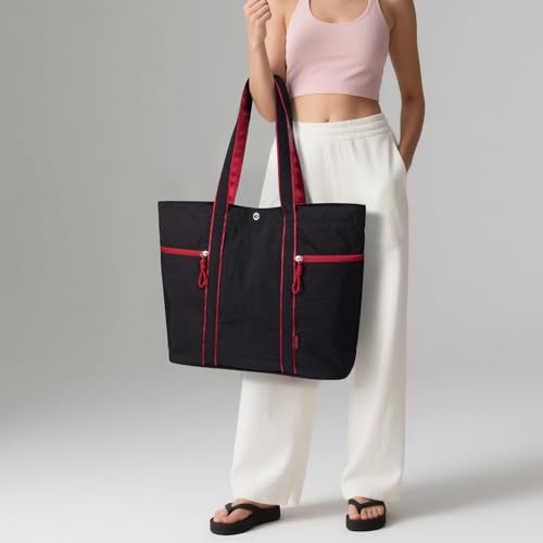 Large Tote Bag for Women Nylon Shoulder Bags for Women Lightable Shoulder Purses Gym Tote for Travel Yoga Work Dance - color: A3-grey