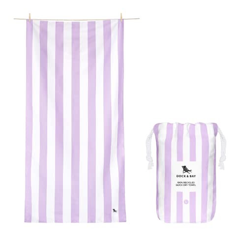 Dock & Bay Beach Towel - Quick Dry, Sand Free - Compact, Lightweight - 100% Recycled - Includes Bag - Cabana Light - Lombok Lilac - Large (160x90cm, 63x35) | Sand-Resistant, Includes Travel Bag, Lightweight & Compact, 100% Recycled DryQ Fabric, Large (160