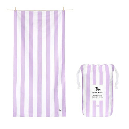 Dock & Bay Beach Towel - Quick Dry, Sand Free - Compact, Lightweight - 100% Recycled - Includes Bag - Cabana Light - Lombok Lilac - Large (160x90cm, 63x35) | Sand-Resistant, Includes Travel Bag, Lightweight & Compact, 100% Recycled DryQ Fabric, Large (160