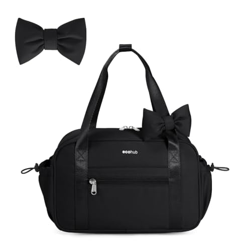 ECOHUB Small Gym Bag for Women, Mini Gym Duffle Bag with Wet Compartment, Cute Bowknot Sports Bag, Gym Tote Bag Dance Yoga Workout Travel Bags Black - color: Black