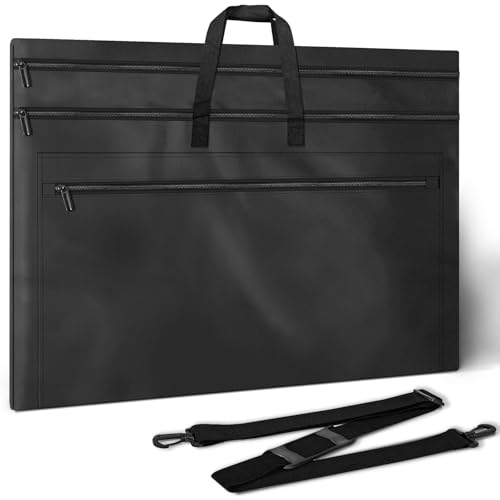 ZKOO Light Weight Art Portfolio Bag, 36 x 48 Extra Large Art Portfolio Case with Detachable Shoulder Strap, Carrying Storage Case for Artwork, Canvas, Poster, Sketching, and Drawing (Black) - size: 36 x 48 inches