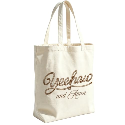VICBOU Christian Canvas Tote Bag for Women Girls Birthday,Shoulder Bag with Pocket for Grocery Shopping Beach - color: Yeehaw