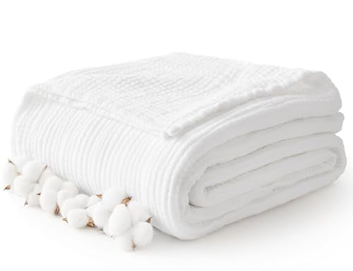 100% Cotton Muslin Blanket Large 50" x 70", 6 Layers Breathable and Lightweight Cotton Blankets for Bed and Couch, Quilt Bedspread, Gauze Throw for Adults, White - color: 02 - White, size: Throw Xl(50" X 69.5")