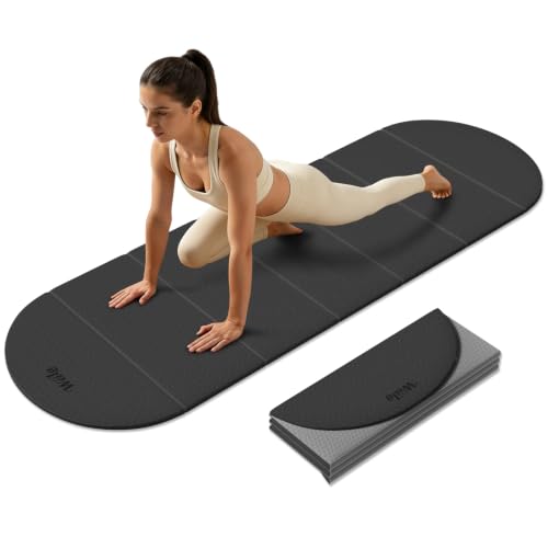 WeiLa Foldable Yoga Mat,10mm Extra Thick,Extra Long (75"x26") for Women&Men | SGS-certified non-slip TPE, 7-fold portable, sweatproof odorless, for yoga, pilates, floor workouts, home gym & travel - color: Black & Grey