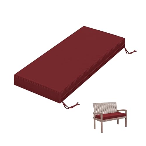 Outdoor Bench Cushion 42 X 18 X 3.5 Inch Thick Waterproof Patio Furniture Cushions, Patio Porch Swing Replacement Seat Pad with Tie Straps and Anti-Slip, for Backyard Garden, Burgundy - color: Burgundy, size: 42 x 18 x 3.5 in