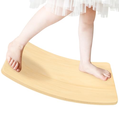 Gentle Monster Wobble Balance Board, Wooden Montessori Toy Rocker Board Natural Wood Kids Toddler Open Ended Learning Toy Yoga Curvy Board for Adult Office Classroom Christmas Gifts - color: White Maple Color
