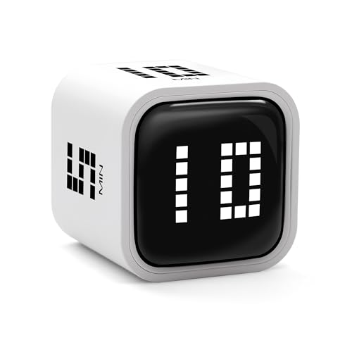 Rotating Productivity Timer, 5, 10, 30, 60 Minute Presets, Desk Cube | Gravity sensor with mute function; ADHD-friendly for work, study, kitchen and back to school - color: Whiteb