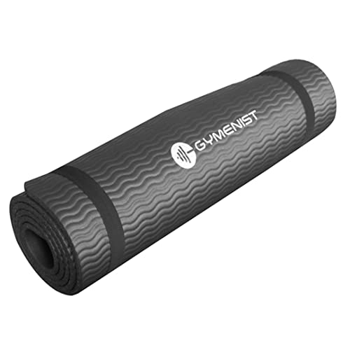 GYMENIST Thick Exercise Yoga Floor Mat Nbr 24 X 71 Inches, Great for Camping Cardio Workout Pilates Gymnastics - color: Black