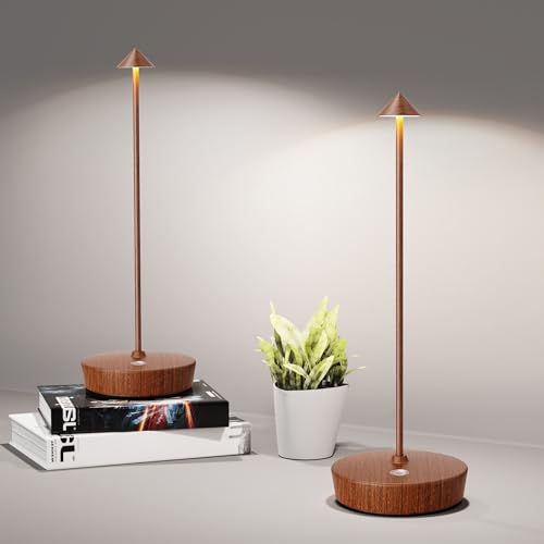 Cordless Table Lamps Rechargeable 6000mAh Battery Outdoor LED Light | IP54 Waterproof Portable 3 Color Touch Dimmable Table Light for Patio Restaurant Dining Home Set of 2 Wood - color: 2Pack Wood
