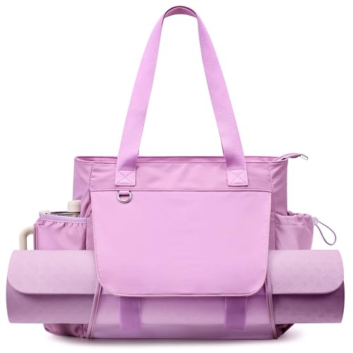 WLLWOO Thick Yoga Mat Bag Women Gym Tote Breathable Mesh Holder Wet Pocket | Carryall Lightweight Waterproof Shoulder for Pilates Travel Beach Workout Fitness Carrier - color: Purple
