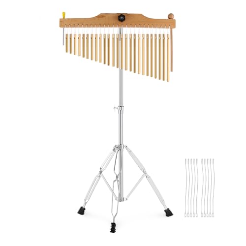 EASTROCK 25 Note Chimes Single-row Bar Chimes Height-Adjustable Stand Gold - color: 25note Gold