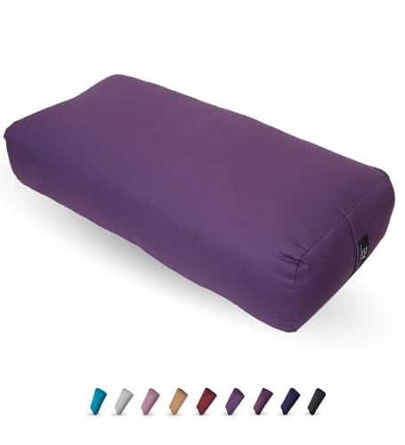 Everyday Yoga Bolster and Yoga Strap Set, Rectangular Meditation Pillow, Super Soft & Lightweight with Carry Handle - Firm Support for Restorative Yoga - Plum