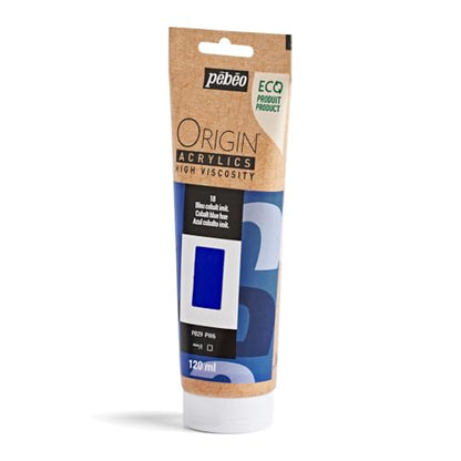 PEBEO Origin Acrylics 120ml Matte Acrylic Paint, Cobalt Blue Hue | Poised mid-tone blue acrylic paint - matte, high viscosity, intense lightfast color, impasto-ready, 100% recycled binder - color: Cobalt Blue Hue