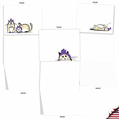The Best Card Company - 10 Blank Yoga Note Cards (4x 5.12 Inch) - Boxed Notecards with Envelopes, Cute Animal Cards, Zen Assortment - Purple Purrs M3966 - style: Purple Purrs