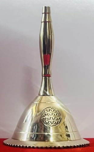 Indian Consigners Hand Bell Loud Brass Call Bells 3 Inches Altar Pendulam Use (Flower of Life) - color: Flower of Life