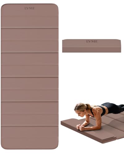 LVME Foldable Yoga Mat, Extra Thick 10mm, 76"x26"Extra Long - color: Mocha Mousse