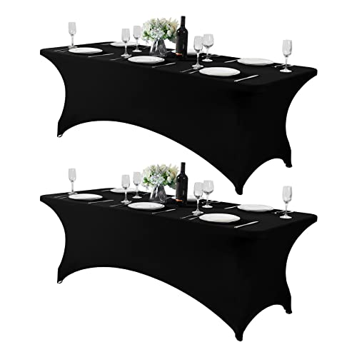 2Pack Spandex Table Cover for 8FT or 4ft or 6ft Table Universal Fitted Stretch Tablecloth for Party, Banquet, Wedding and Events-Black - color: Black, size: 8 Feet - 2 Pack
