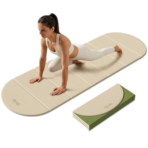 WeiLa Foldable Yoga Mat,10mm Extra Thick,Extra Long (75"x26") for Women&Men - color: Cream & Matcha Green