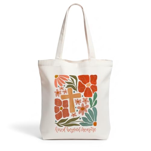 Inspirational Christian Gifts Canvas Tote Bag for Women, Christmas Friendship Birthday Religious Grocery Bags - color: Lovedmeasure