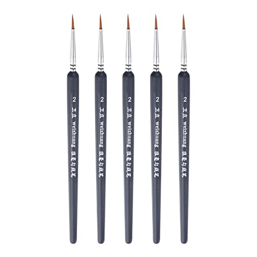HARFINGTON 5pcs Detail Paint Brushes 13.5mm Pointed Tip 185mm Length Nylon Hair Miniature Painting Brush for Watercolor Oil Acrylic Painting(2#), Black - color: Black, size: 2# 13.5mm