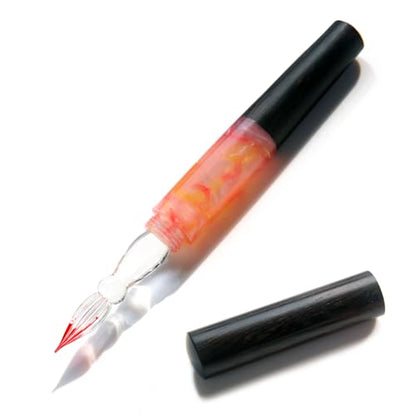 SeventyTwo Handmade Glass Dip Pen with Wood Handle, Black and Pink Coral Design, Calligraphy Writing Pen with Cap (Black-Pink)