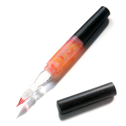 SeventyTwo Handmade Glass Dip Pen with Wood Handle, Black and Pink Coral Design, Calligraphy Writing Pen with Cap (Black-Pink)