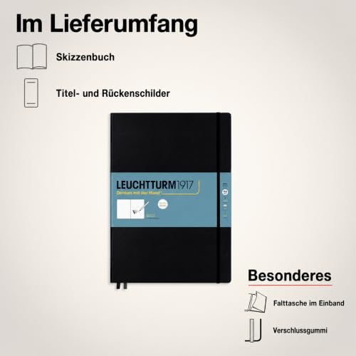 Leuchtturm1917 - Master A4 Hardcover Sketchbook (Black) - 112 Pages of 150g/m² Paper - color: Black, size: Master (A4+)