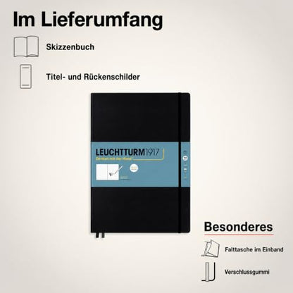 Leuchtturm1917 - Master A4 Hardcover Sketchbook (Black) - 112 Pages of 150g/m² Paper - color: Black, size: Master (A4+)