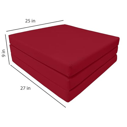 D&D Futon Furniture Trifold Foam Beds, Floor Tri-Fold Bed, Foldable Shikibuton Mattress Cushion Topper Mat for Space Saving Sleepover 3x27x75 in, Red