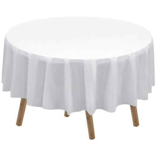 White Plastic Tablecloths 2 Pack Disposable Table Covers 84 Inch Circle Bridal Shower Party Tablecovers PEVA Solid Table Cloths for BBQ Picnic Birthday Wedding Banquet Parties 6 ft Round Table Use - color: G01 White