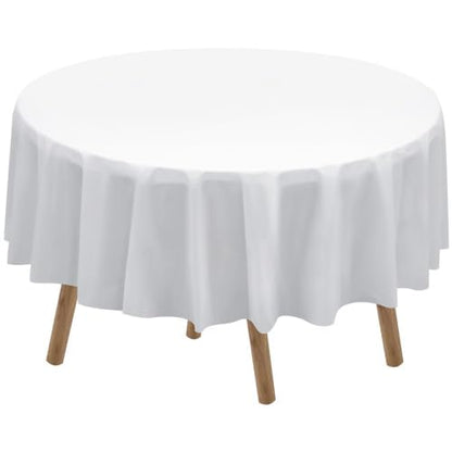 White Plastic Tablecloths 2 Pack Disposable Table Covers 84 Inch Circle Bridal Shower Party Tablecovers PEVA Solid Table Cloths for BBQ Picnic Birthday Wedding Banquet Parties 6 ft Round Table Use - color: G01 White