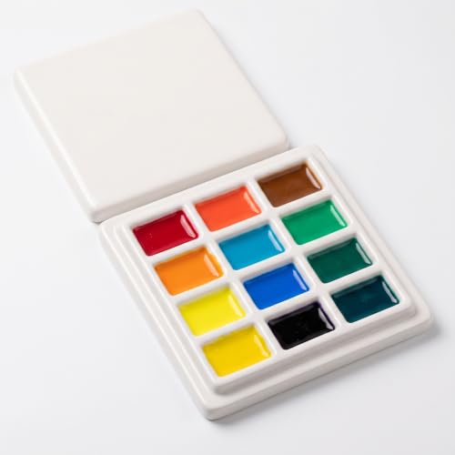 12 Grids Ceramic Palette - Durable Mixing Tray for Watercolor, Gouache, Acrylic, and Oil Paints