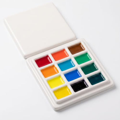 12 Grids Ceramic Palette - Durable Mixing Tray for Watercolor, Gouache, Acrylic, and Oil Paints