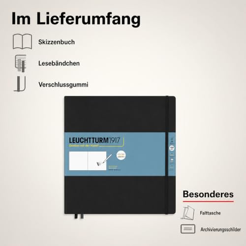 Leuchtturm1917 - Square Hardcover Sketchbook (Black) - 112 Pages of 150g/m² Paper - color: Black, size: Square