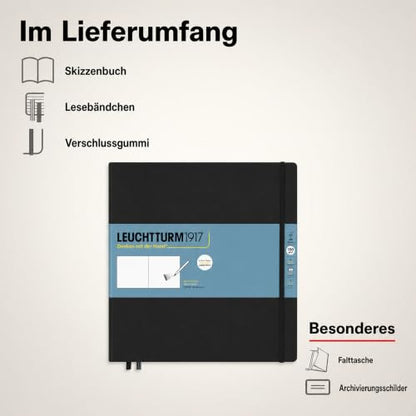 Leuchtturm1917 - Square Hardcover Sketchbook (Black) - 112 Pages of 150g/m² Paper - color: Black, size: Square