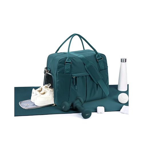 Large Carry on Gym Bag for Women, Waterproof Sport Bag for Fitness with Dry Wet Separated Pocket and Shoe Compartment, Overnight Weekender Fitness Workout Sports Bag, Peacock Blue - color: Peacock Blue X-Large
