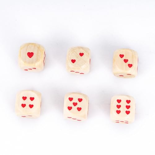 10PCS 16mm D6 Dice Set Heart Wooden 6 Sided Dice for D&D Board Games - color: D6-heart
