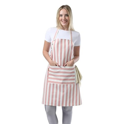 TOSHEX Kitchen Apron Cotton Waterdrop Resistant Adjustable Button Women Men | Premium Cotton Cooking Apron with Pocket. Striped, Gift, Powder Pink - color: Powder Pink