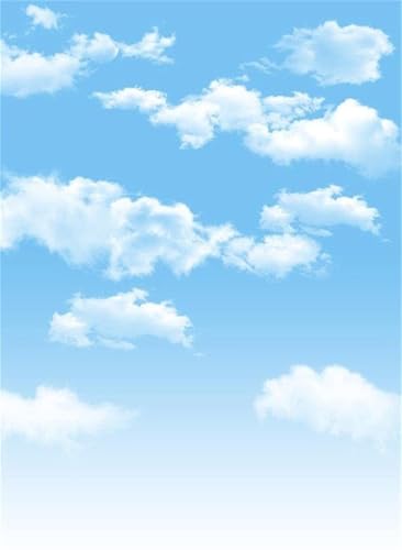 5x7ft Blue Sky and White Clouds Backdrop for Photography Vinyl Material | Clear Sky Photo Background Banner Airplane Theme Baby Newborn Birthday Cake Table Party Decorations Kid Portrait Studio Props - size: 5x7ft