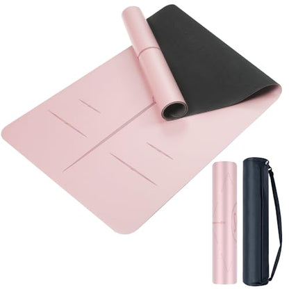 Natural Rubber Yoga Mat - Non Slip Non Toxic - 5mm Thick Yoga Mat for Hot Yoga/Pilates - Extra Large 26.8’’ with Alignment Guide - Sweat Proof - with Carrying Bag - color: Soft Rose