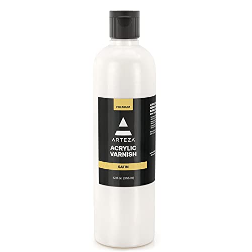 ARTEZA Satin Acrylic Varnish 12oz/355ml, UV-Protective, Clear Finish for Canvas, Wood & More - Protect Against Dust, Dirt and Scratches - style: Satin