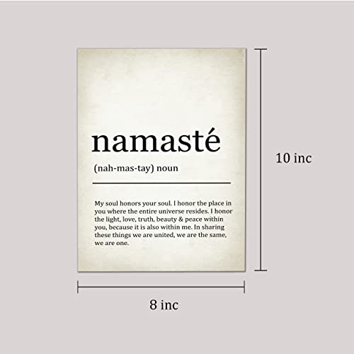Namaste Definition Yoga Zen Quote Illustration Art Print for Meditation Room Serenity Display, Yoga Studio Harmony Accent, Bedroom Mindfulness Living Room Spiritual Home Office Nursery Dorm Wall Art, Young Yogi Practitioner Teacher Enthusiast Gifts - 8x10