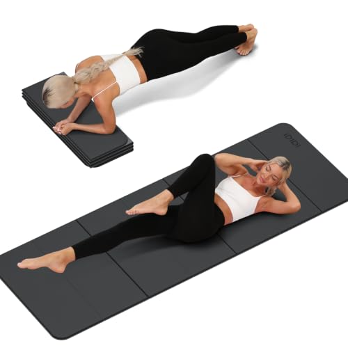 Foldable Yoga Mat Extra Thick 0.32"(8mm) | Folding Exercise Mat,Odorless POE, Non-Slip Grip, No-Curl Edges, Great for Yoga, Pilates & Home Workouts - color: Black